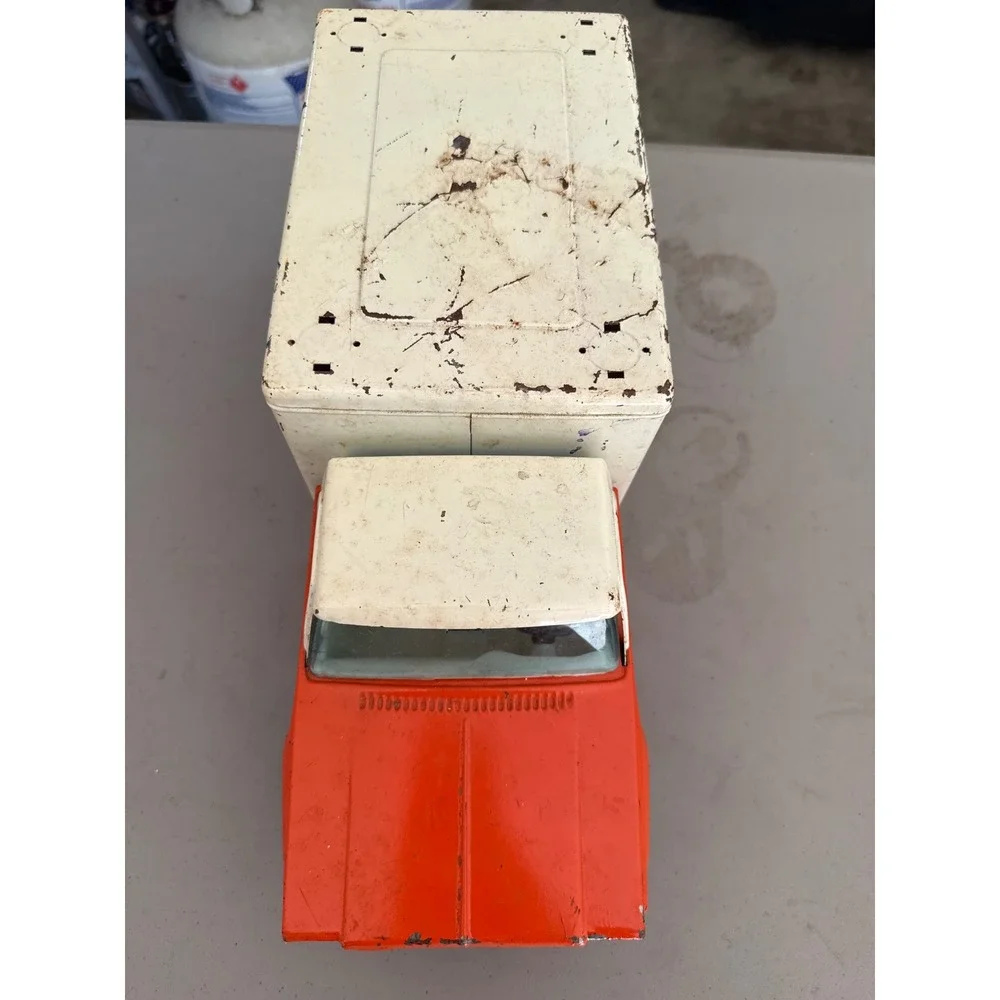 Vintage Nylint Pressed Steel Rescue Ambulance Truck Orange White Toy Made in USA